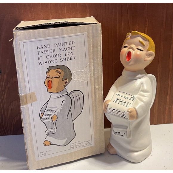 Hand Painted Papier Mache 6" Choir Boy Sterling Novelty Vintage Origional Box 3 - Picture 3 of 6
